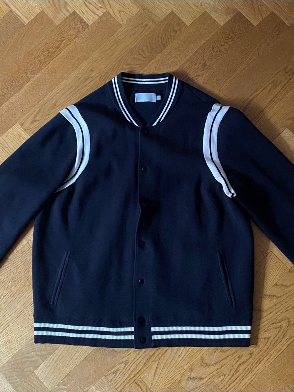 Vince Black Bomber Jacket with White Stripes